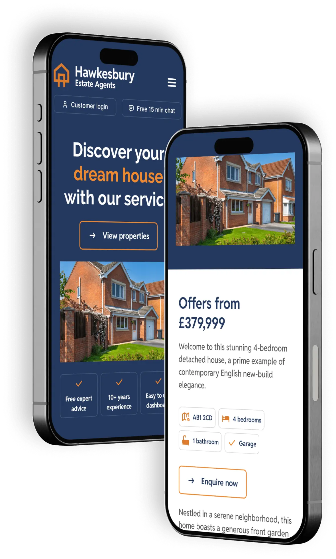 An estate agent website design by Reddy. Displayed on iPhones.