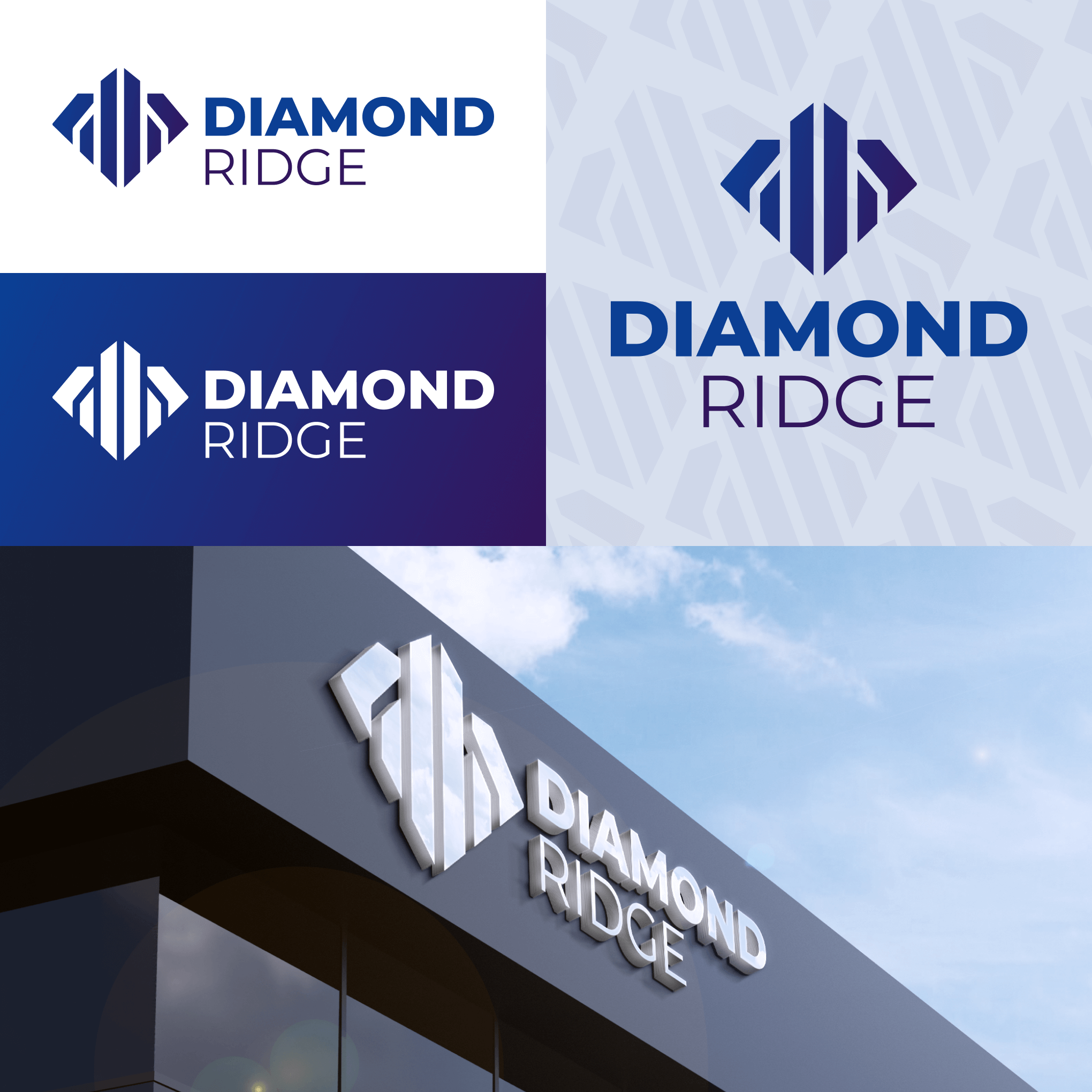 Logo Reddy designed for Diamond Ridge. A large city development and investment group. The logo features a diamond shape with building shapes inside of it.