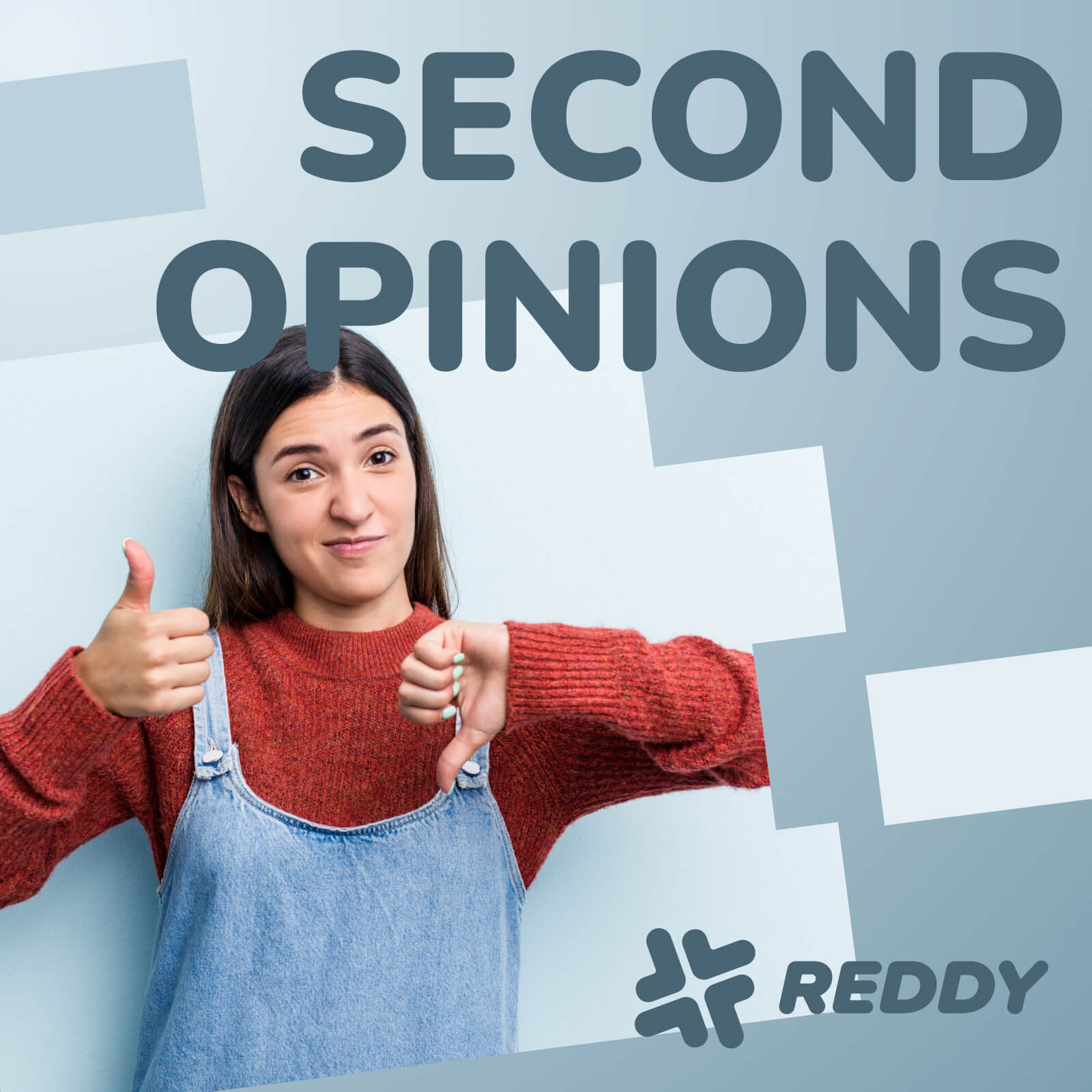 Girl with one thumb up one thumb down as she gets a second opinion of her website with Reddy