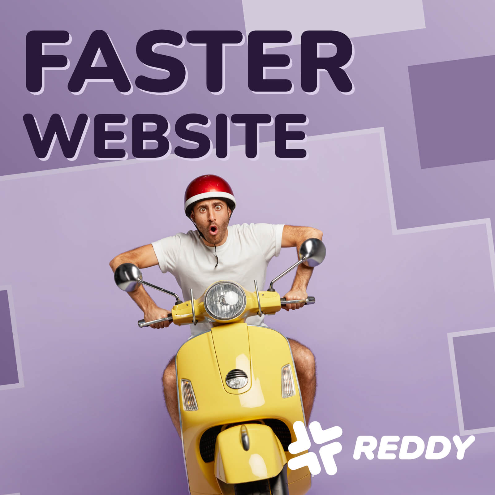A man going fast on a yellow motorbike. Make your website faster today!